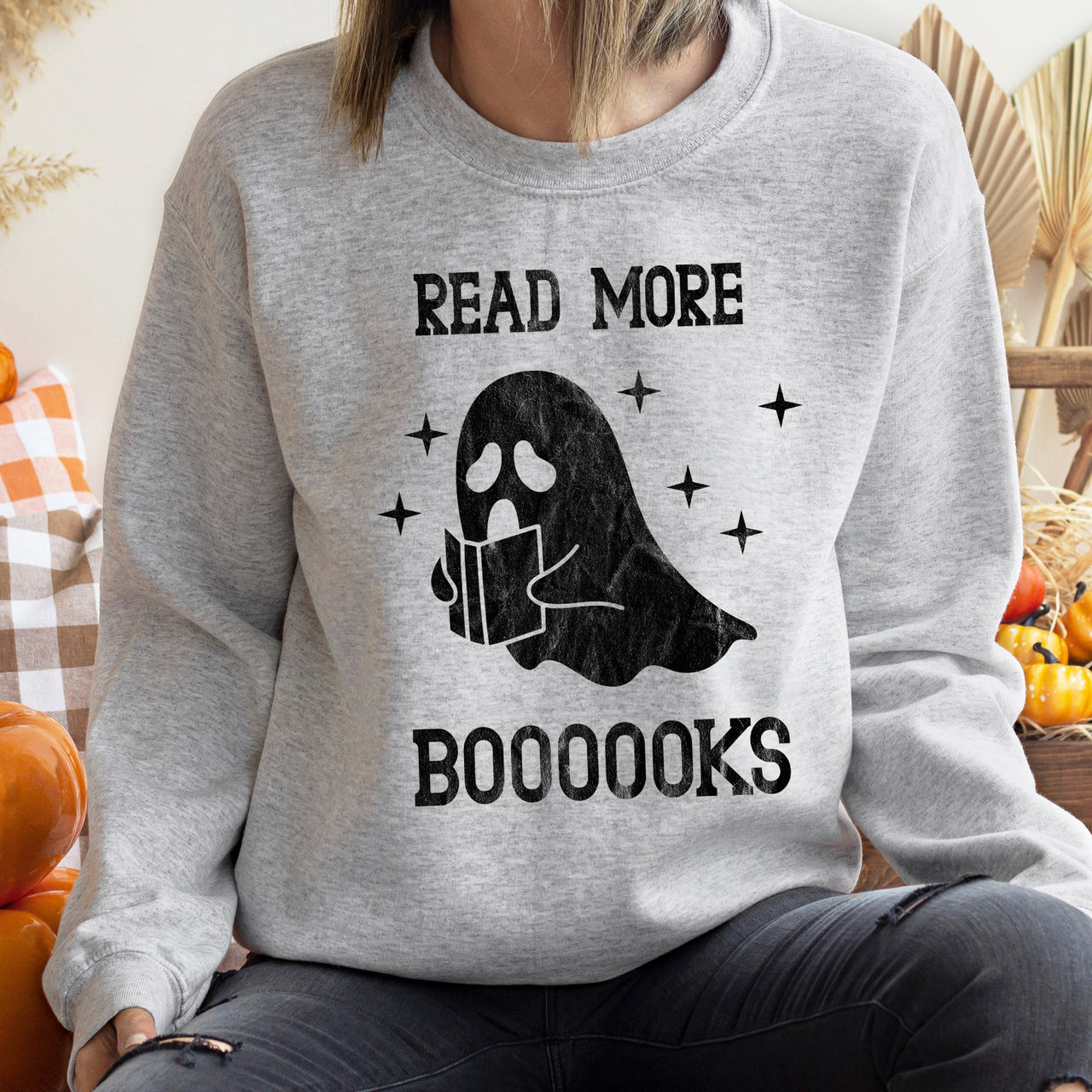 Read More Books Vintage Halloween Cozy Autumn Library Night Read Aloud Sweatshirt