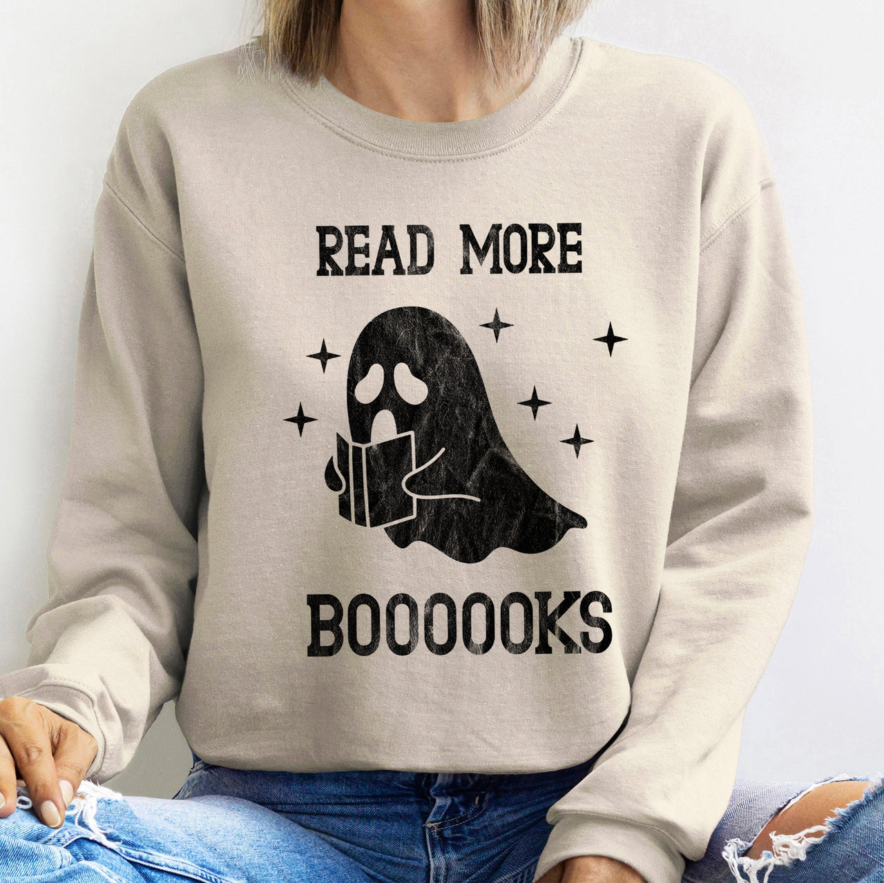 Read More Books Vintage Halloween Cozy Autumn Library Night Read Aloud Sweatshirt