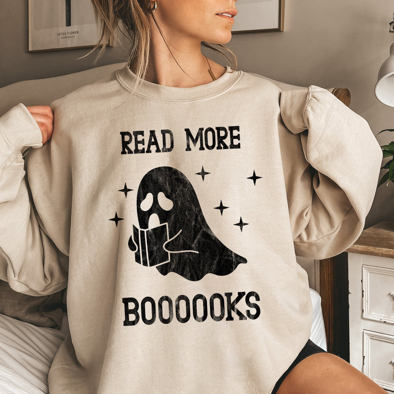 Read More Books Vintage Halloween Cozy Autumn Library Night Read Aloud Sweatshirt