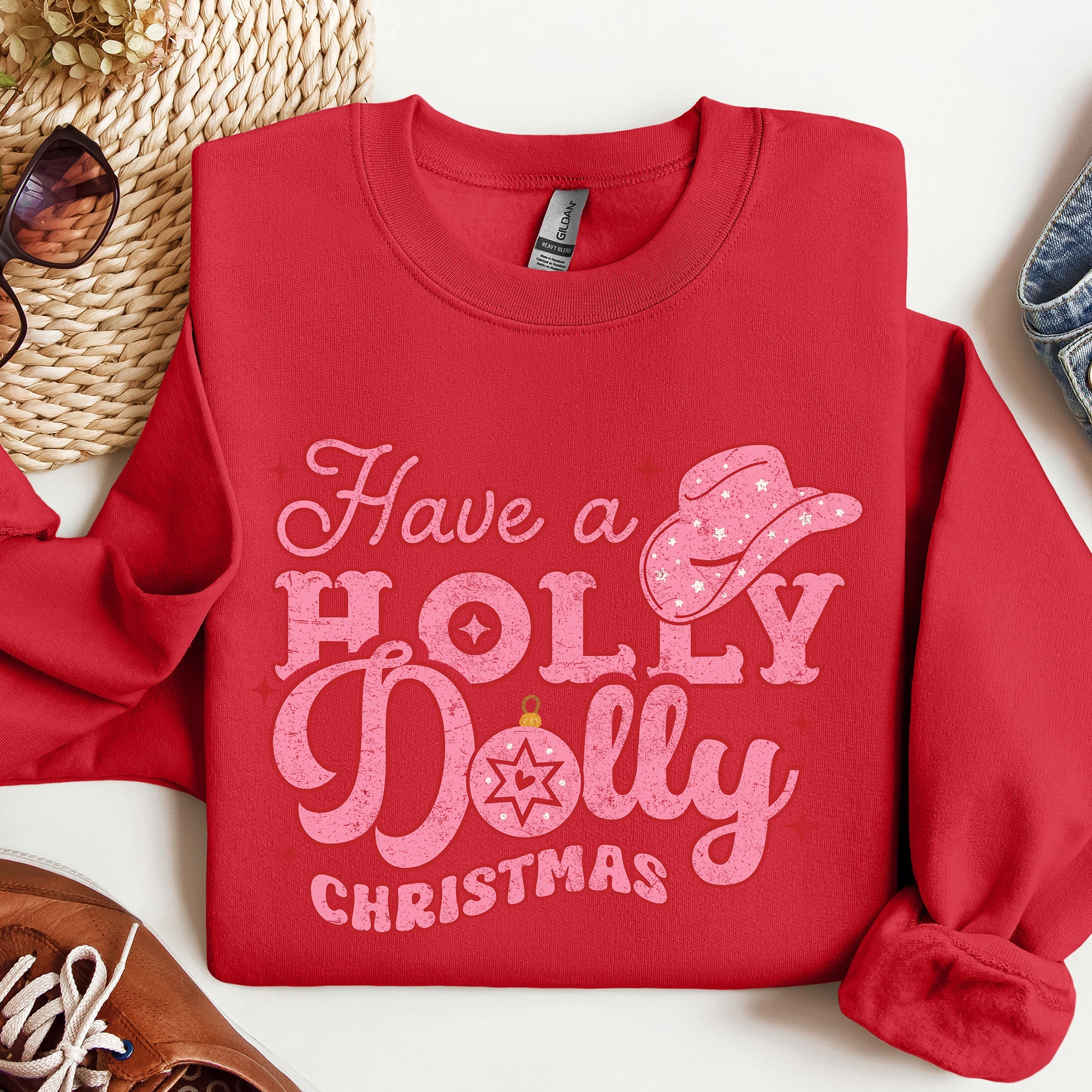 Holly Dolly Christmas Country Music Holiday Cheer Festive Cozy Vibe Graphic Sweatshirt
