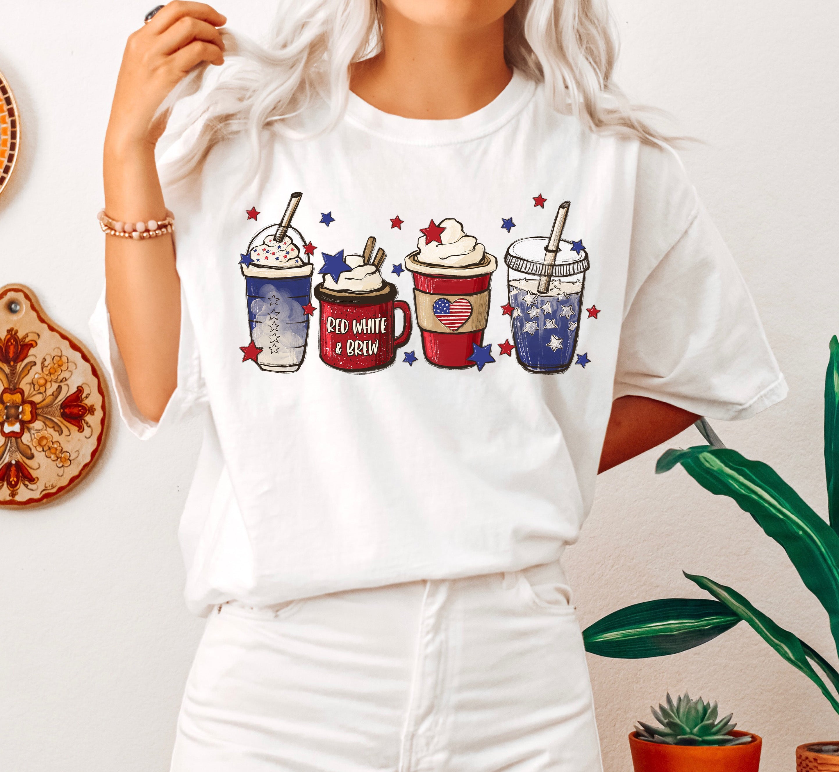 Red White And Brew Coffee Drink Bold Coffee Culture Graphic Edition Comfort Colors Tee