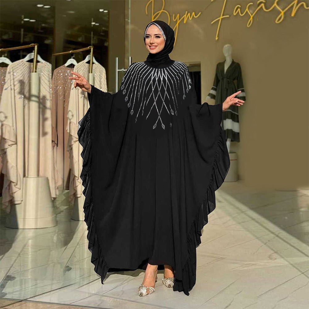 Rhinestone Embellished Butterfly Sleeve Abaya | Art Deco Kaftan Gown (MA374)