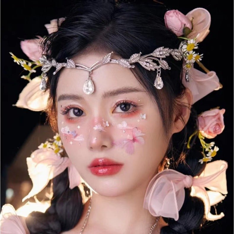 Rhinestone-Encrusted Hair Clip with Forehead Pendant Accent (MAC329)