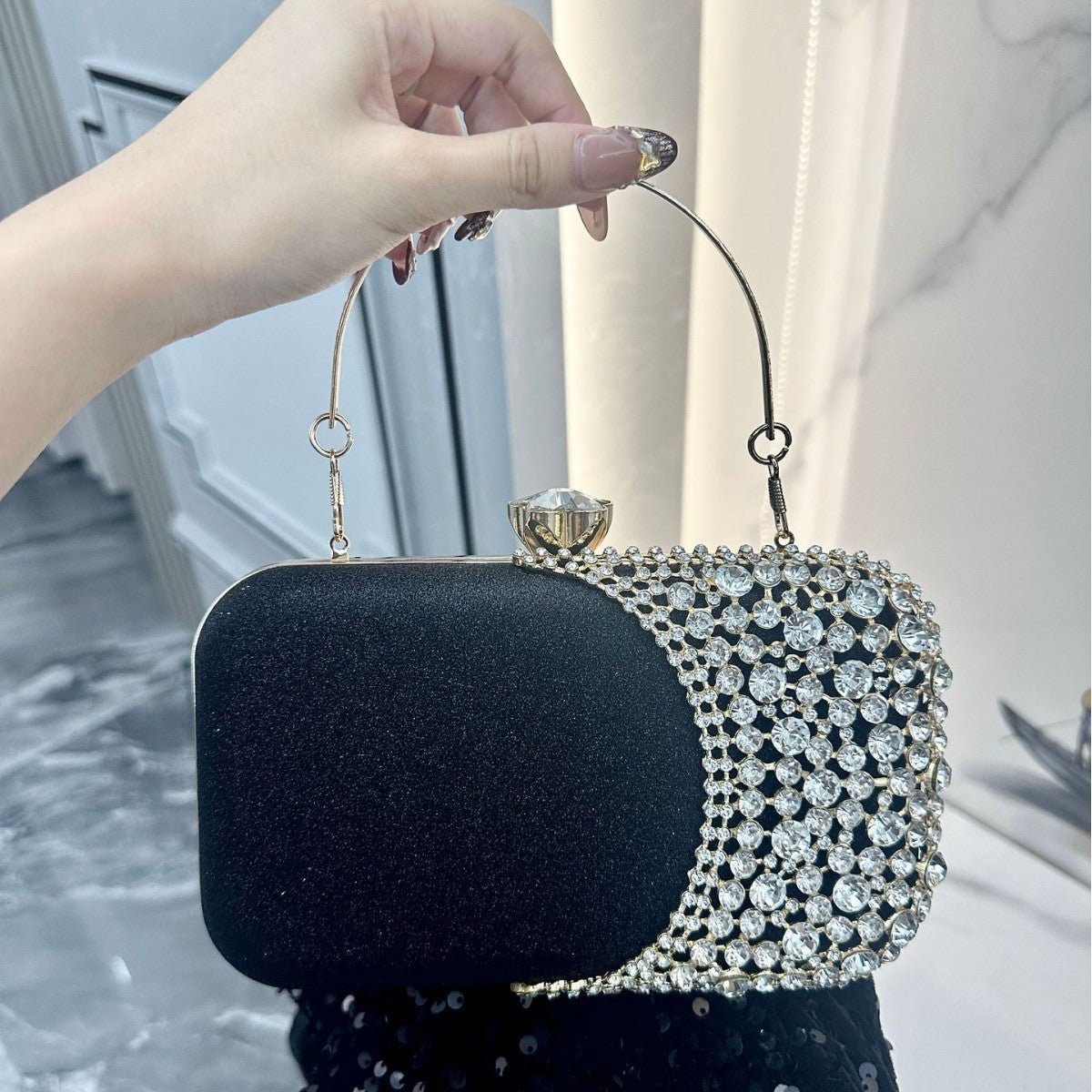 Rhinestone Evening Clutch | Crystal Party Bag with Chain Strap(MAC353)