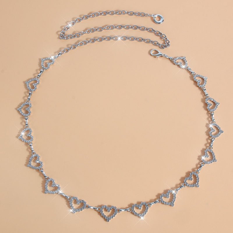 Rhinestone Heart Waist Chain | Crystal Body Chain Belt(MAC361)