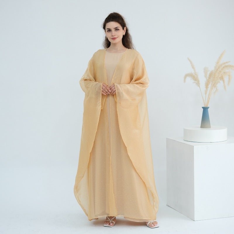 Rhinestone Ice Crinkle Batwing Sleeve Abaya Set(MOA237)