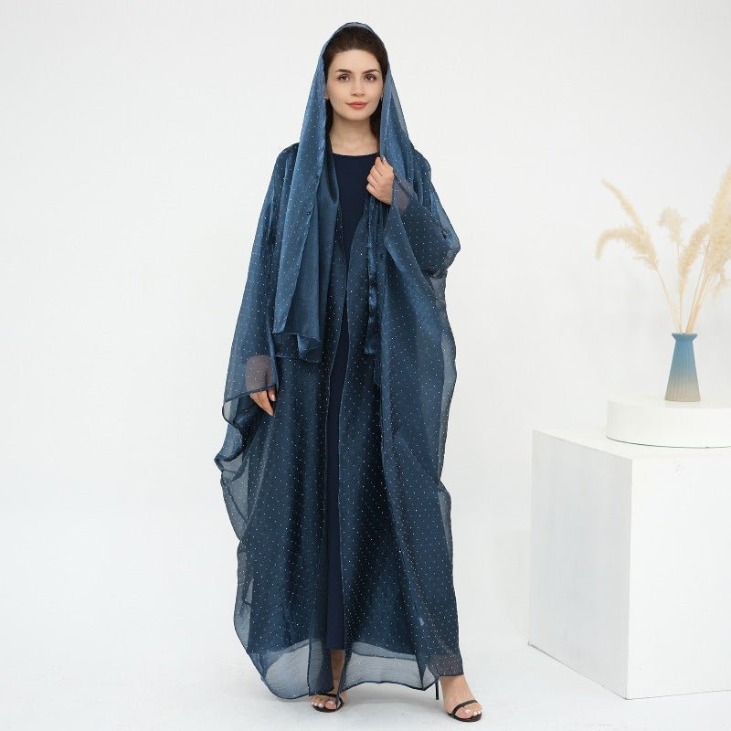 Rhinestone Ice Crinkle Batwing Sleeve Abaya Set(MOA237)