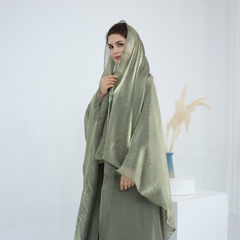 Rhinestone Ice Crinkle Batwing Sleeve Abaya Set(MOA237)