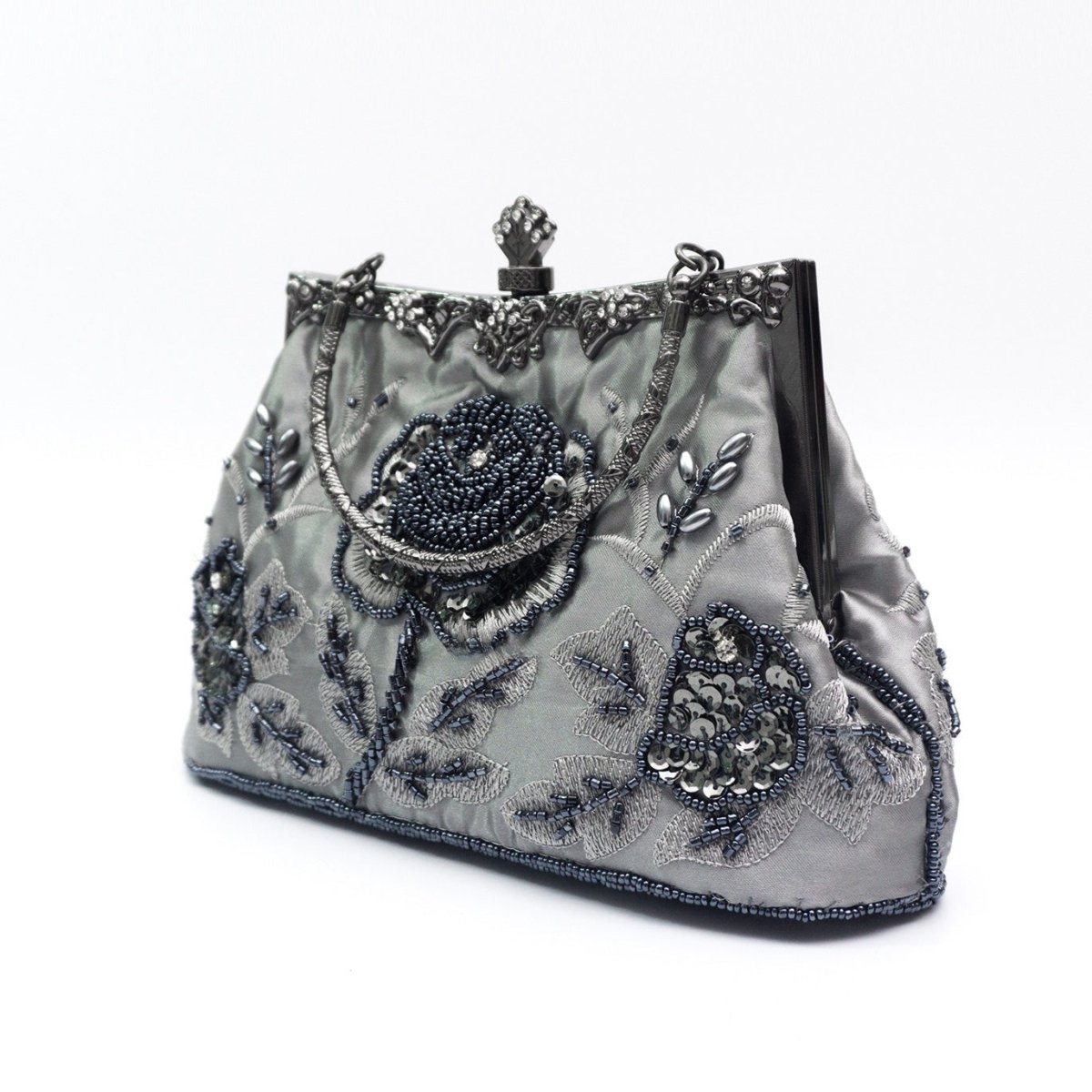 Rhinestone Rose Embroidery Beaded Vintage Clutch Bag (MAC292)