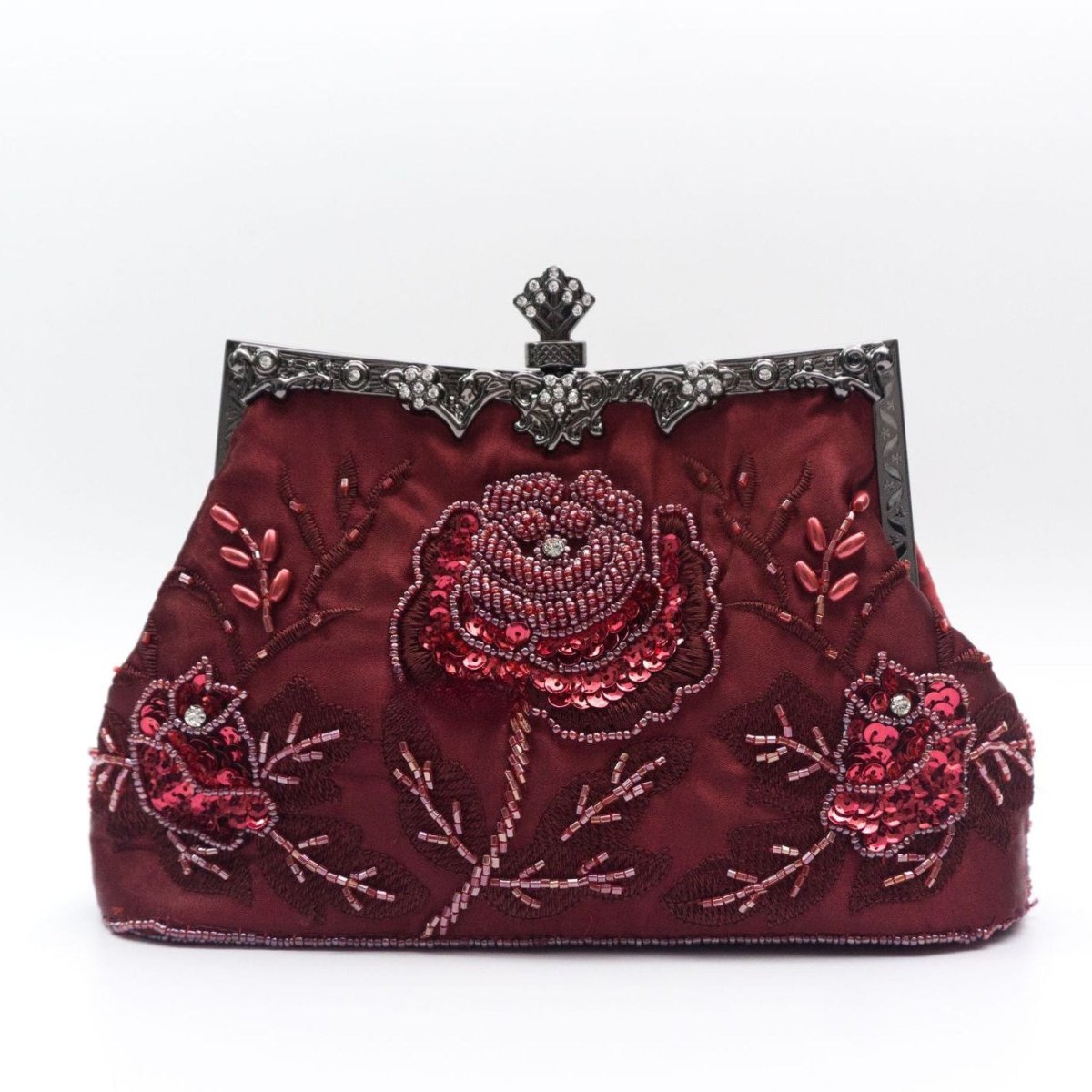 Rhinestone Rose Embroidery Beaded Vintage Clutch Bag (MAC292)