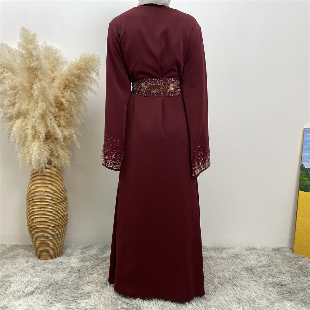 Rhinestones Open Abaya With Side Pockets (MOA046)