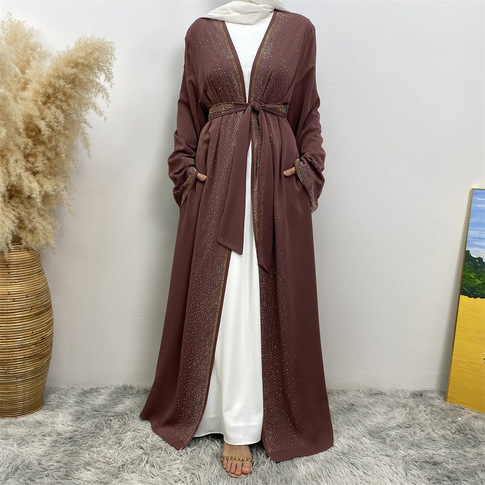 Rhinestones Open Abaya With Side Pockets (MOA046)