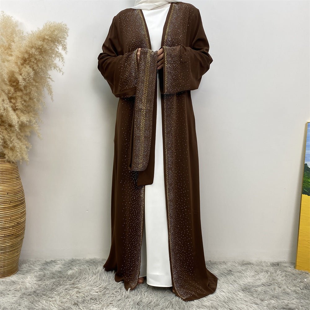 Rhinestones Open Abaya With Side Pockets (MOA046)