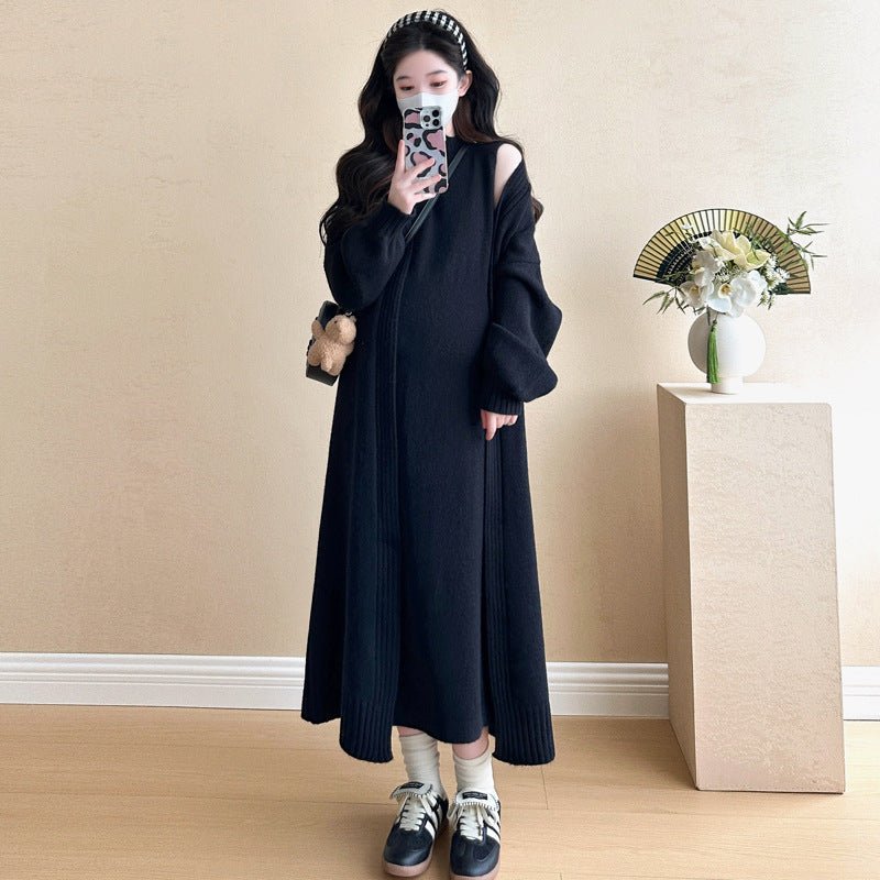 Ribbed Knit Cardigan & Tank Dress Set(MS202)