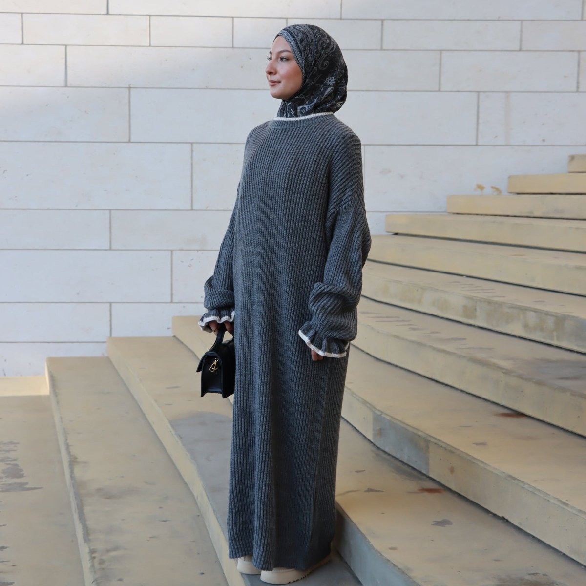 Ribbed Knit Dress with Ruffle Cuffs (MA388)