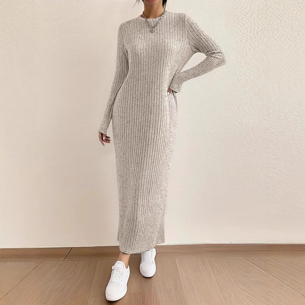 Ribbed Knit Maxi Dress | Long Sleeve Casual Sweater Dress(MS226)