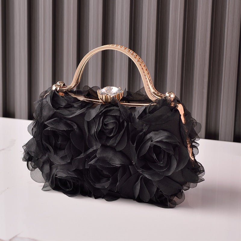 Rose Flower Evening Clutch | Bridal Wedding Bag with Metal Handle(MAC357)