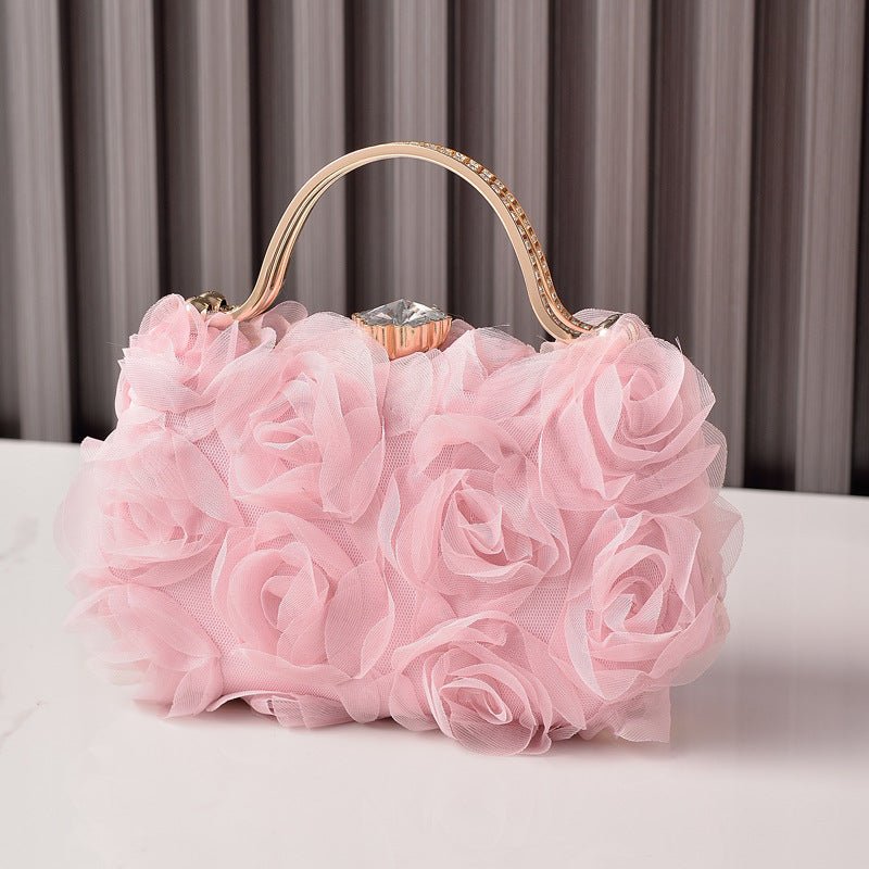 Rose Flower Evening Clutch | Bridal Wedding Bag with Metal Handle(MAC357)