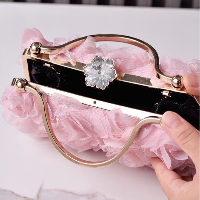 Rose Flower Evening Clutch | Bridal Wedding Bag with Metal Handle(MAC357)