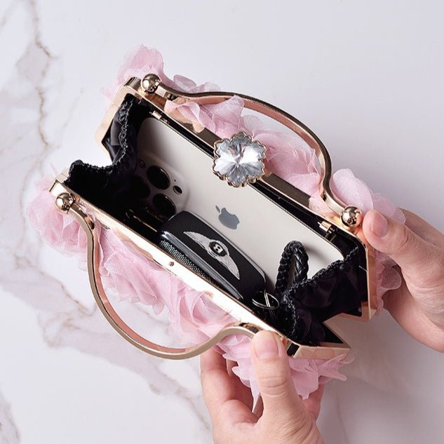 Rose Flower Evening Clutch | Bridal Wedding Bag with Metal Handle(MAC357)