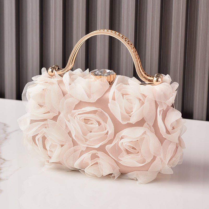 Rose Flower Evening Clutch | Bridal Wedding Bag with Metal Handle(MAC357)