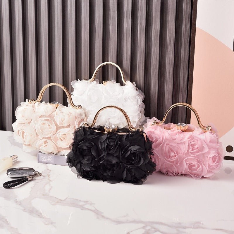 Rose Flower Evening Clutch | Bridal Wedding Bag with Metal Handle(MAC357)