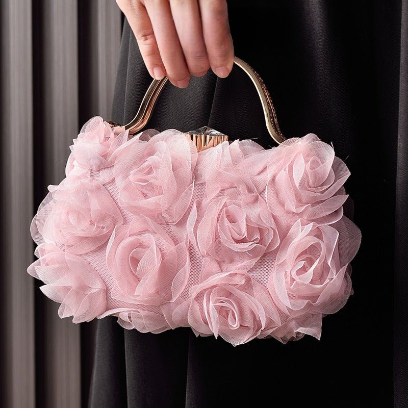 Rose Flower Evening Clutch | Bridal Wedding Bag with Metal Handle(MAC357)
