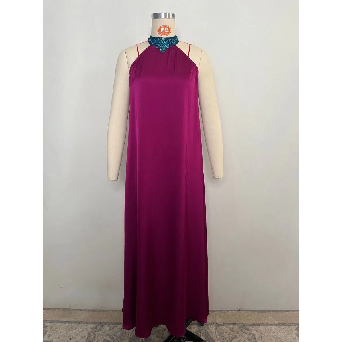 Rose Purple Luxury Feather-Embellished Abaya Dress Two-Piece Set with Crystal & Bead Details (MOA159)