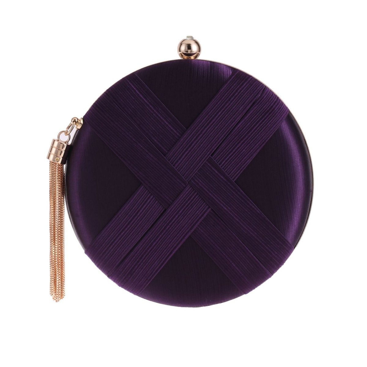 Round Evening Clutch Handbag with Braided Accent (MAC287)