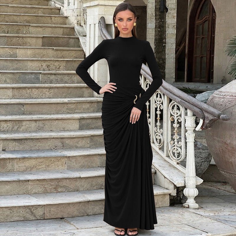 Ruched Bodycon Gown with Metal Hardware(MS233)