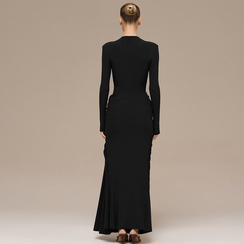 Ruched Bodycon Gown with Metal Hardware(MS233)
