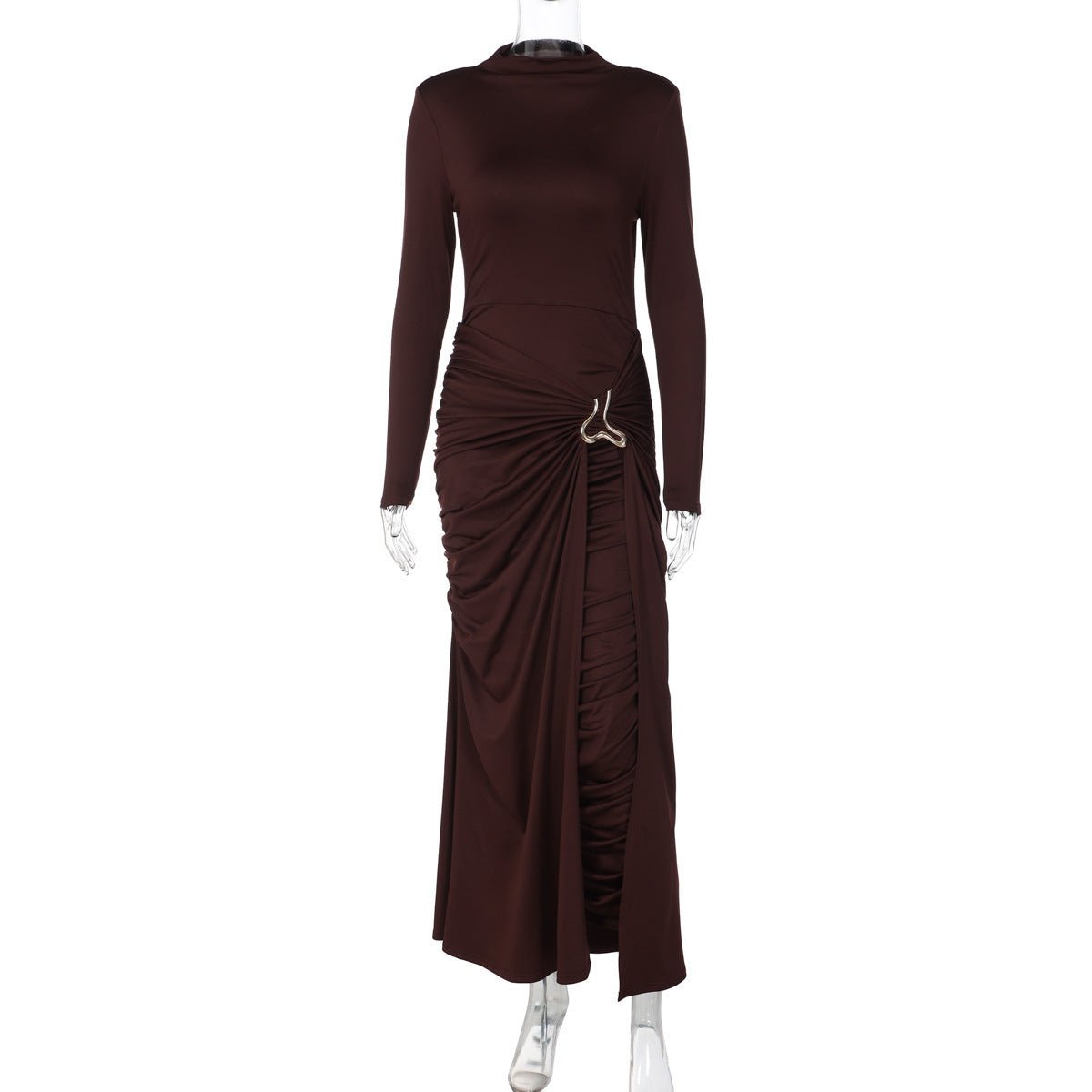 Ruched Bodycon Gown with Metal Hardware(MS233)