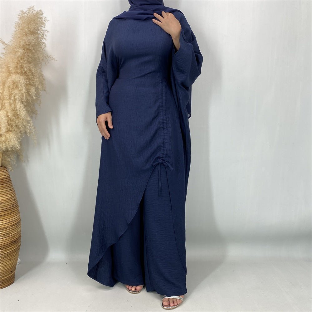 Ruched Drawstring Batwing Top & Wide-Leg Trousers Co-ord Set(MS478)