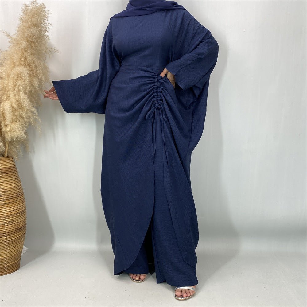 Ruched Drawstring Batwing Top & Wide-Leg Trousers Co-ord Set(MS478)