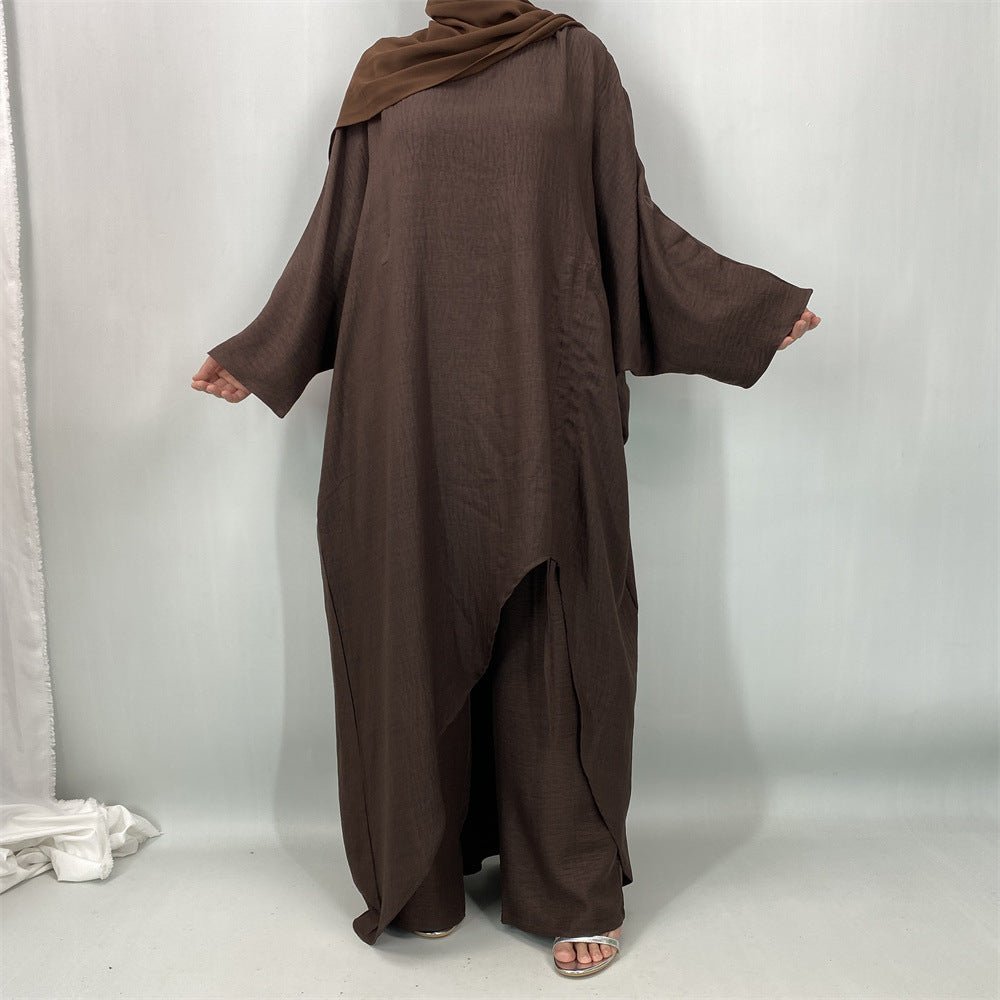 Ruched Drawstring Batwing Top & Wide-Leg Trousers Co-ord Set(MS478)