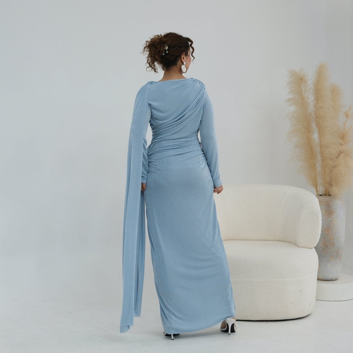 Ruched Maxi Dress with Cape(MS434)