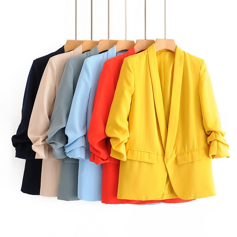 Ruched Sleeve Blazer | Three-Quarter Sleeve Longline Jacket (MS241)