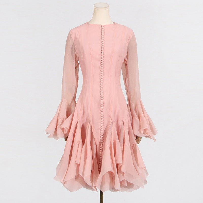Ruffle Hem Dress with Sheer Sleeves(MS304)
