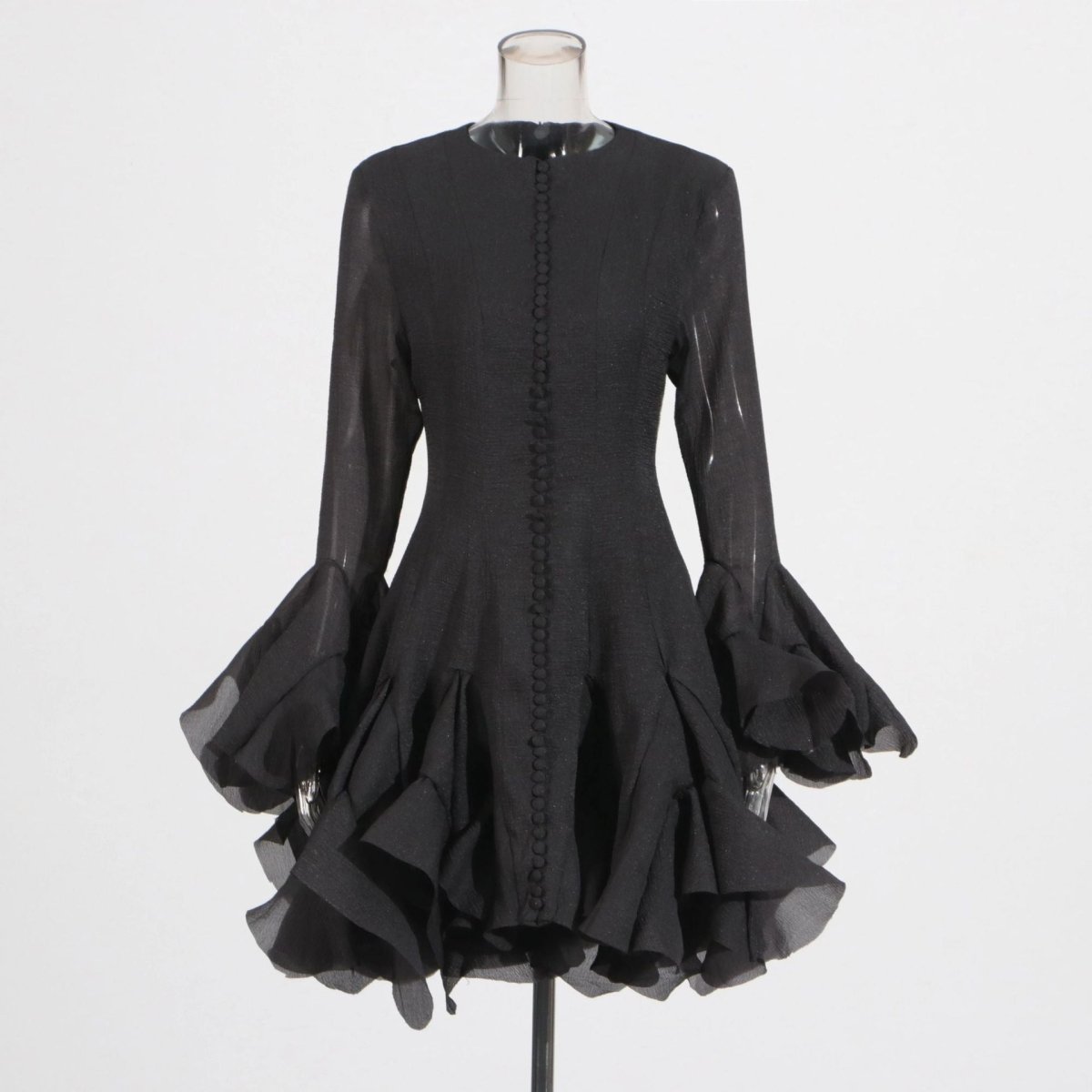 Ruffle Hem Dress with Sheer Sleeves(MS304)