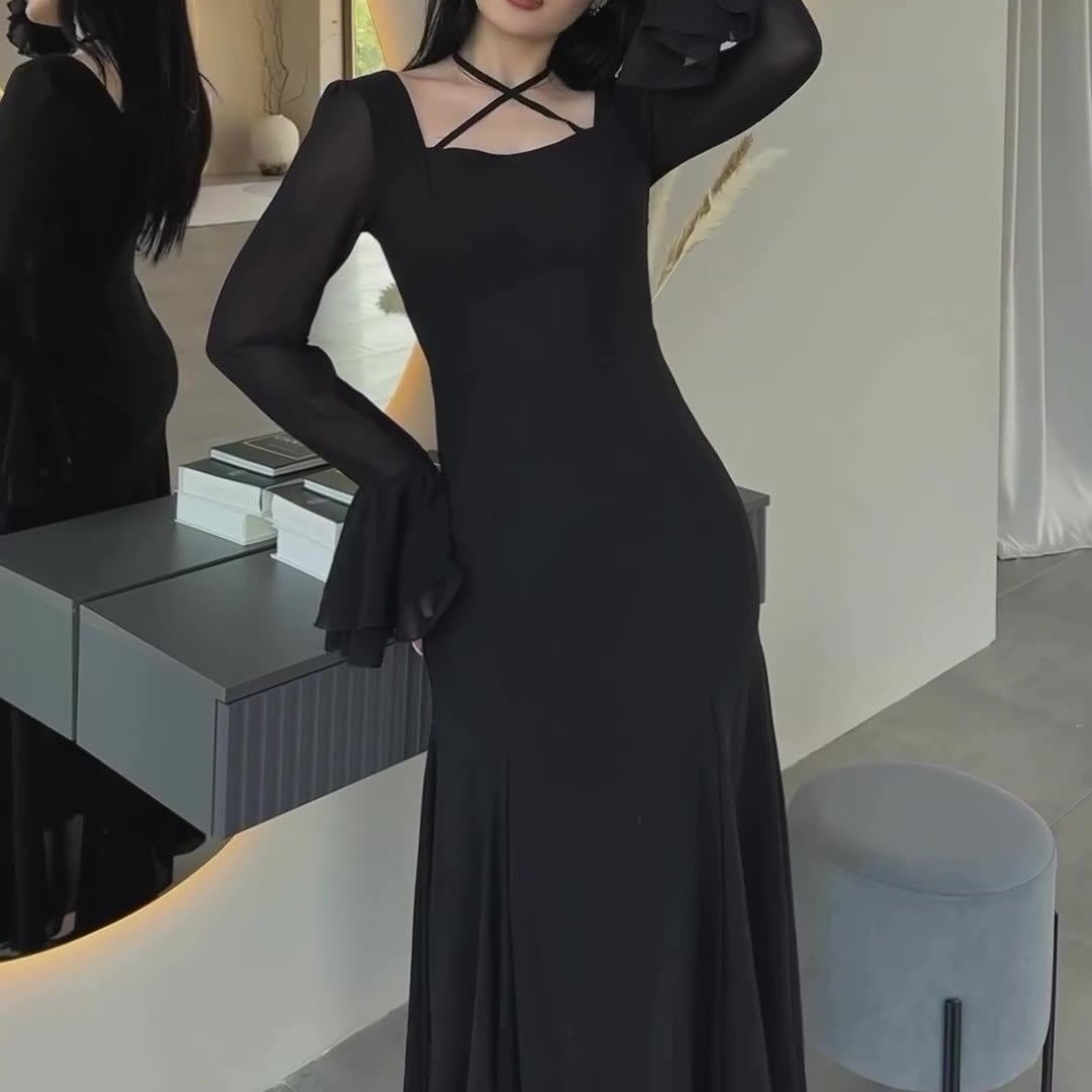 Ruffle Sleeve Dress with Crisscross Neckline(MS335)
