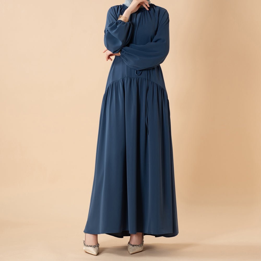 Ruffle Trim Pleated Relaxed Maxi Dress with Waist Tie(MA424)