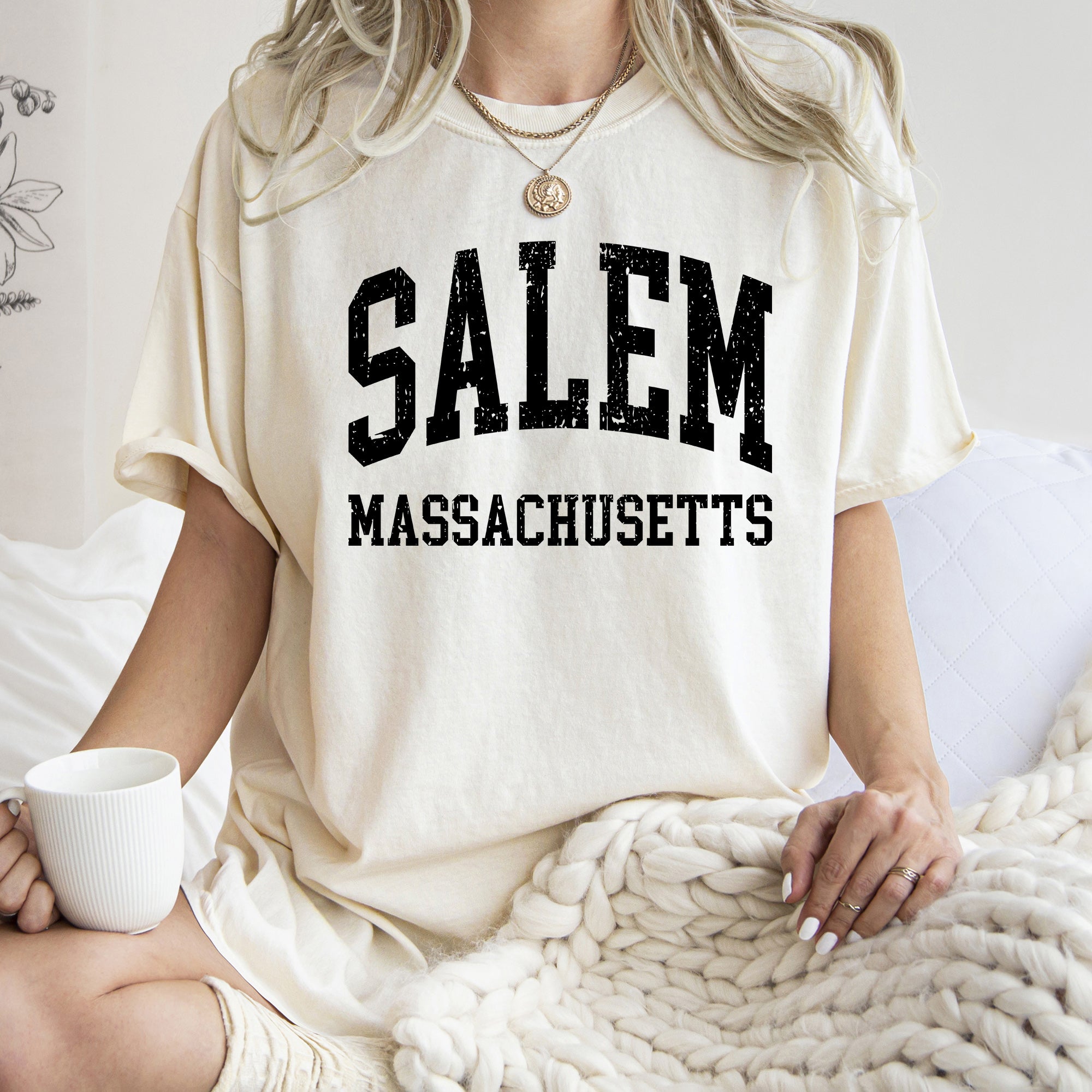Salem Massachusetts Retro Halloween Night Cityscape Print Edition Comfort Colors Tee