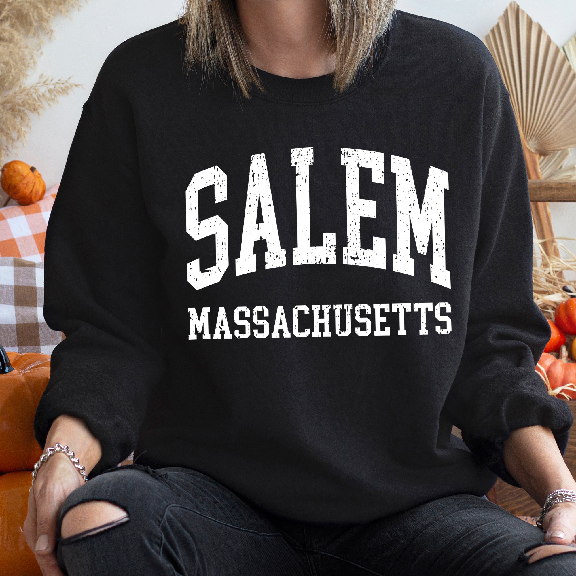 Salem Massachusetts Halloween Ghosts And Witch History Inspired By Vintage Poster Art Sweatshirt