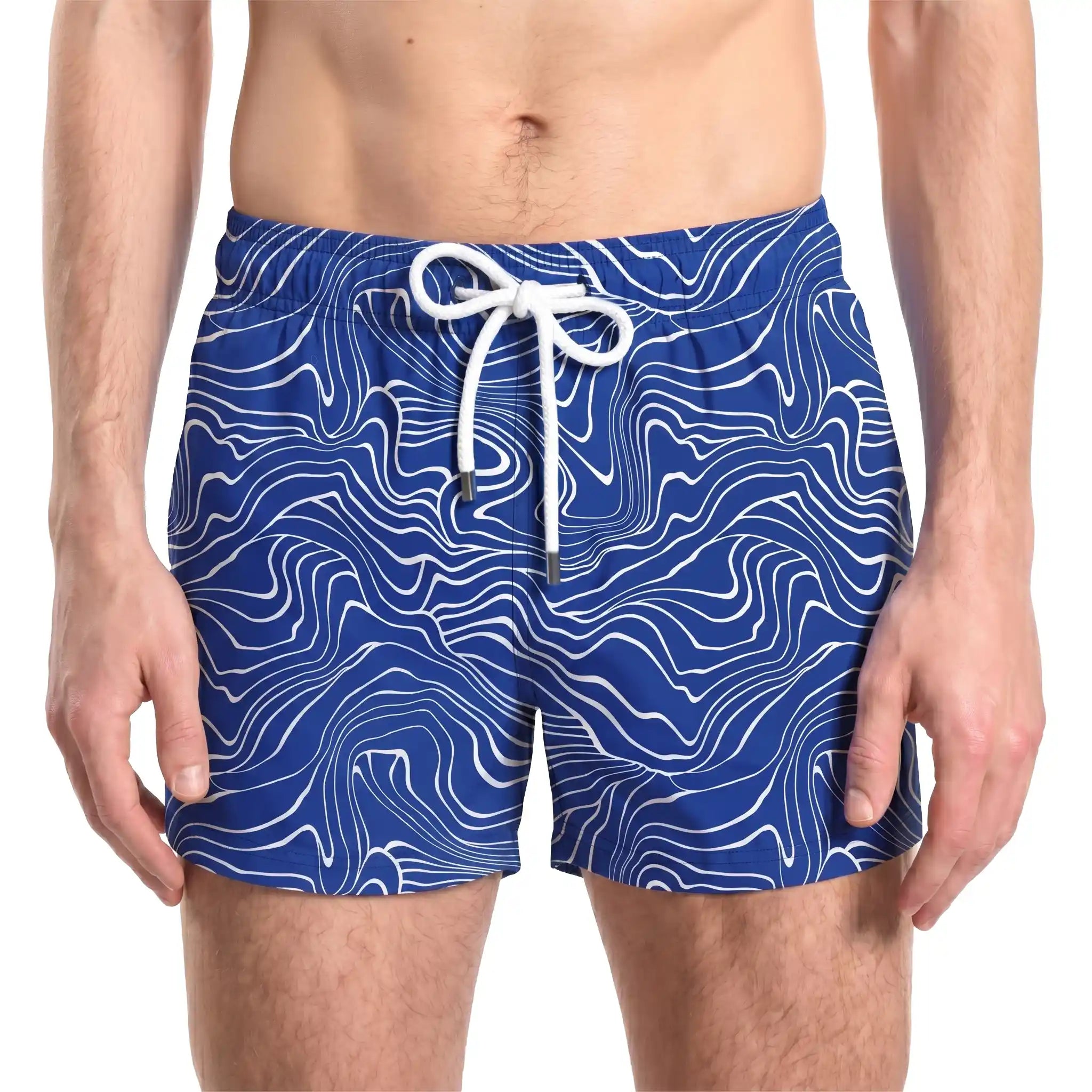 Men’s Premium Compression-Lined Hybrid Shorts – Sand Waves-Harbor and Surf