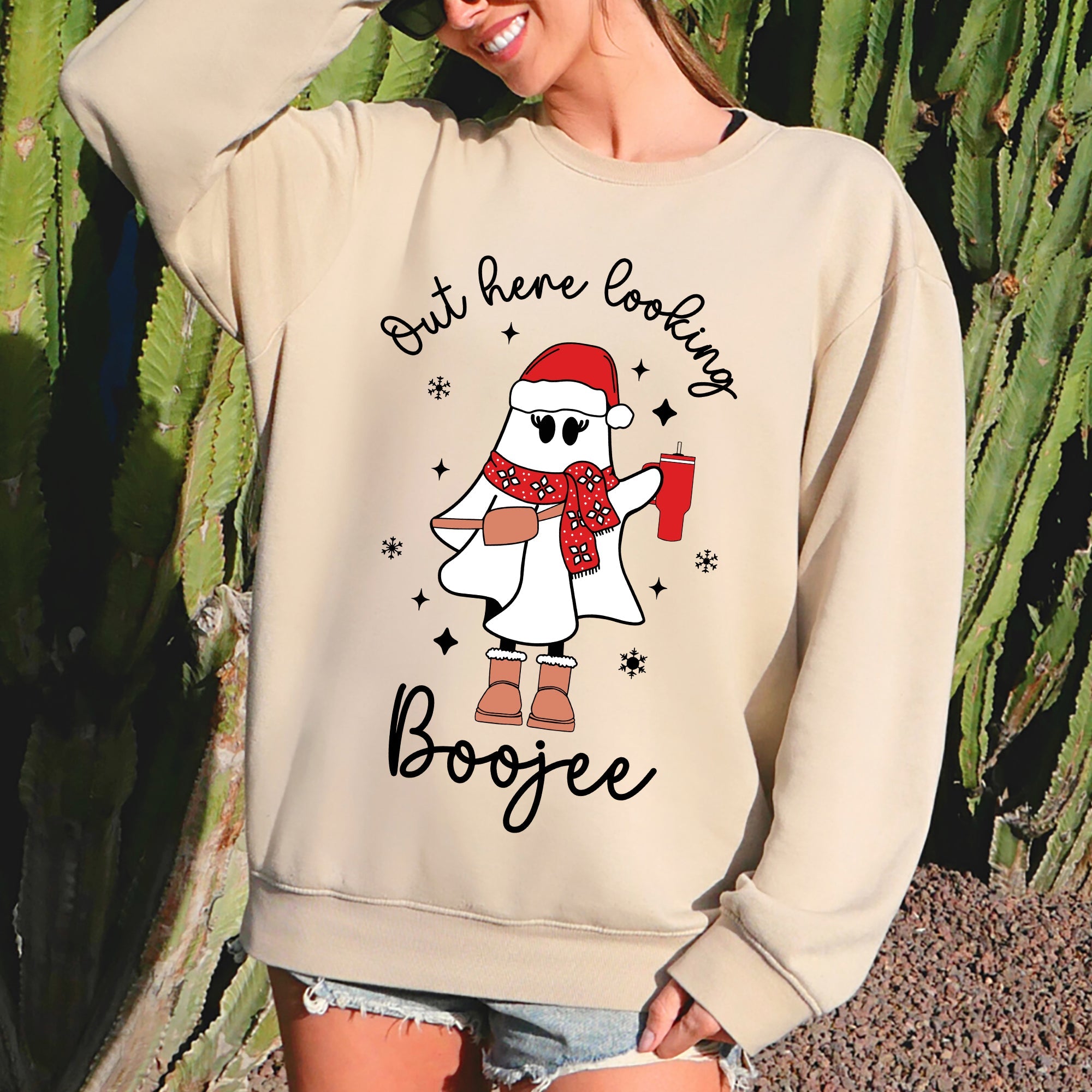 Boojee Ghost Bougie Christmas Holiday Humor Cozy Winter Wardrobe Festive Spirit Sweatshirt