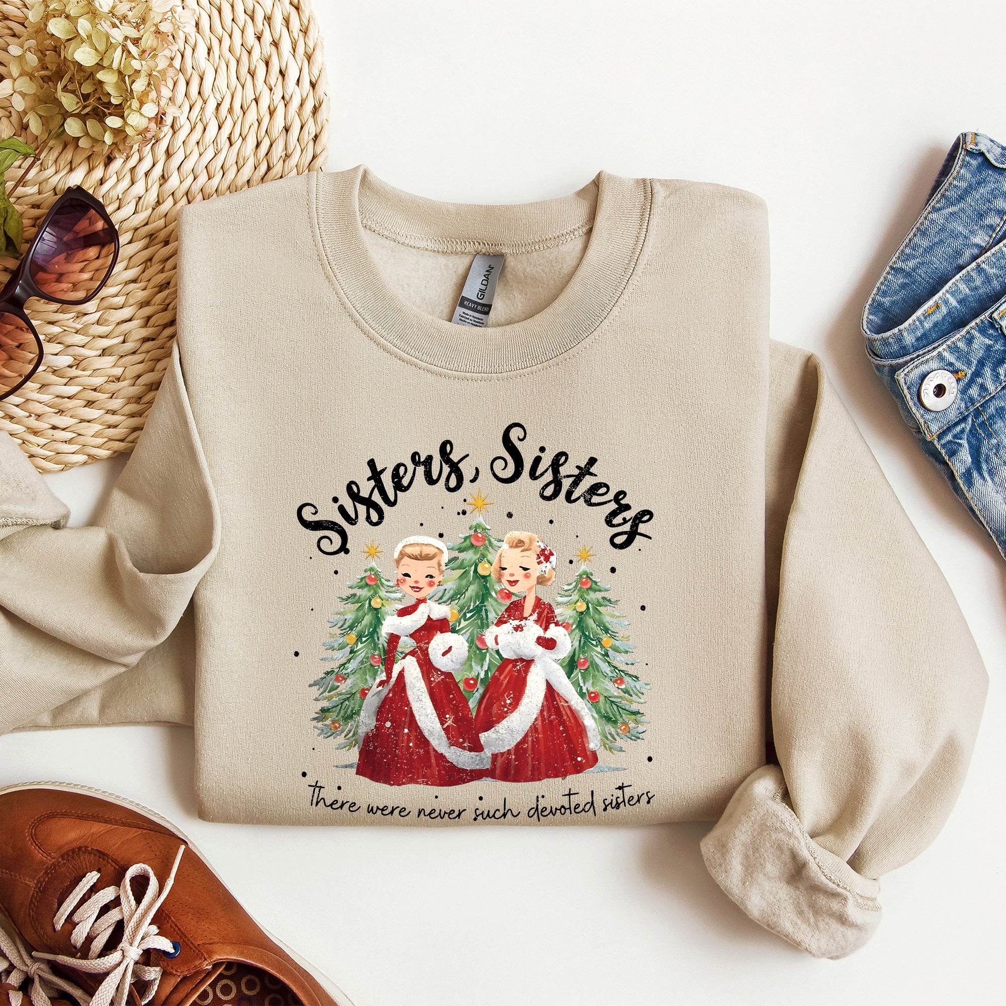 Sisters White Christmas Movie Inspired Classic Musical Cozy Cotton Blend Sweatshirt