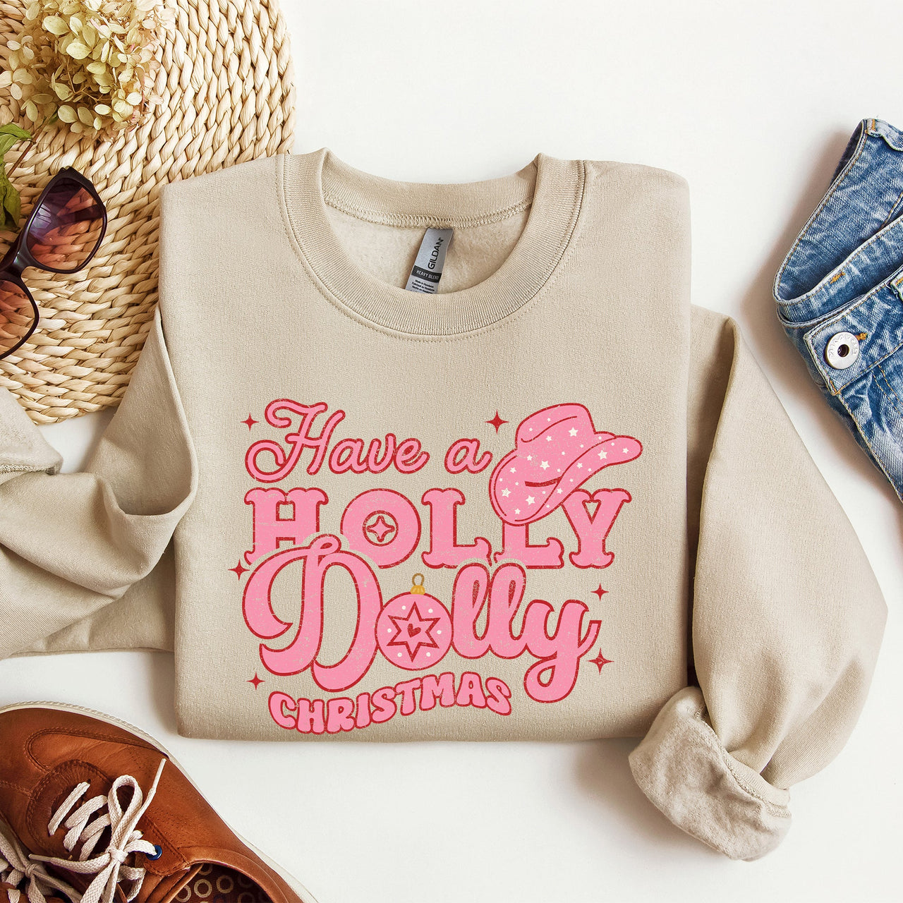 Holly Dolly Christmas Country Music Holiday Cheer Festive Cozy Vibe Graphic Sweatshirt