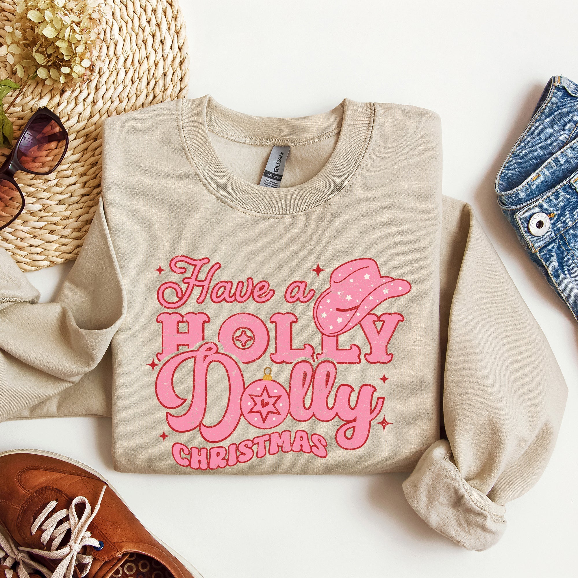 Holly Dolly Christmas Country Music Holiday Cheer Festive Cozy Vibe Graphic Sweatshirt