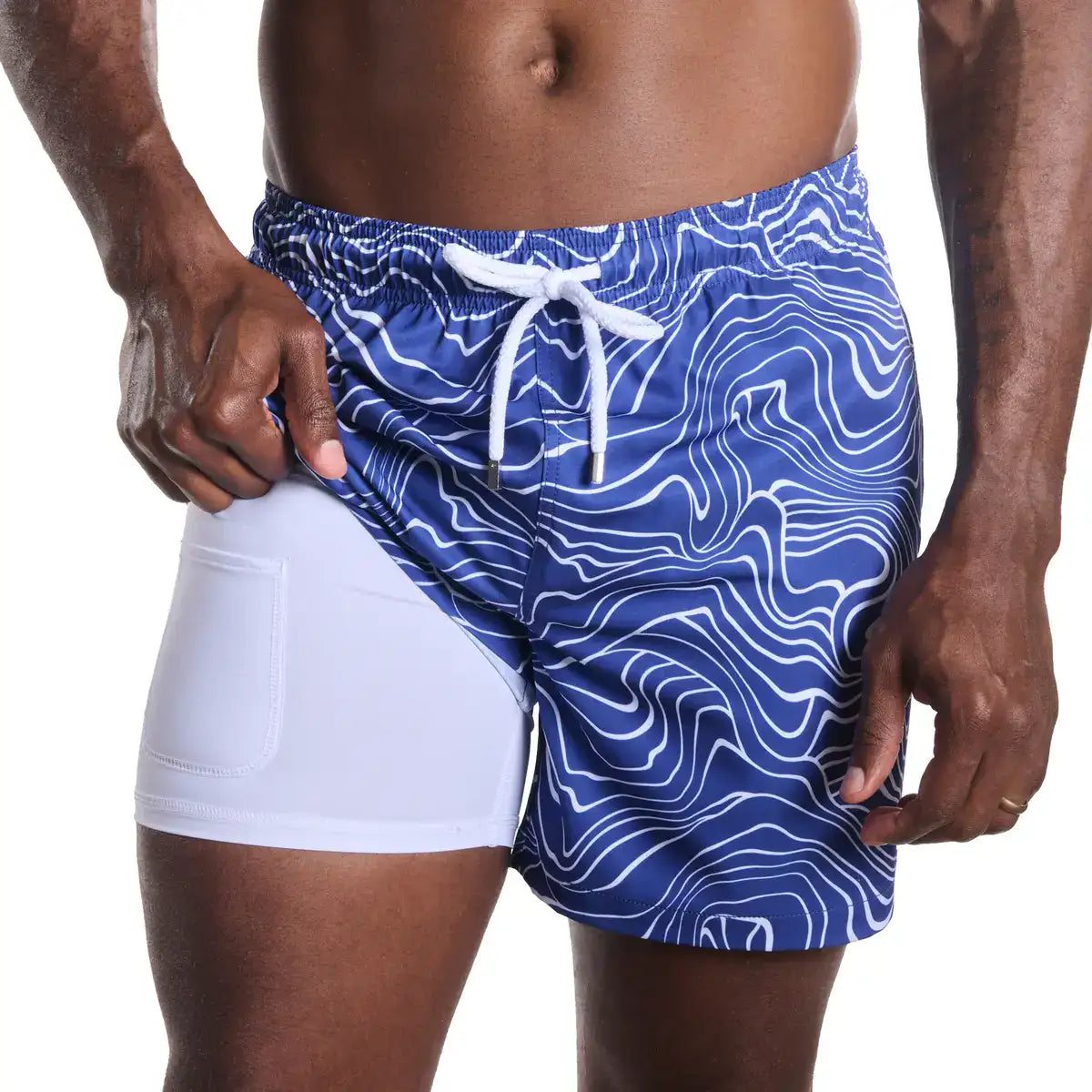 Men’s Premium Compression-Lined Hybrid Shorts – Sand Waves-Harbor and Surf