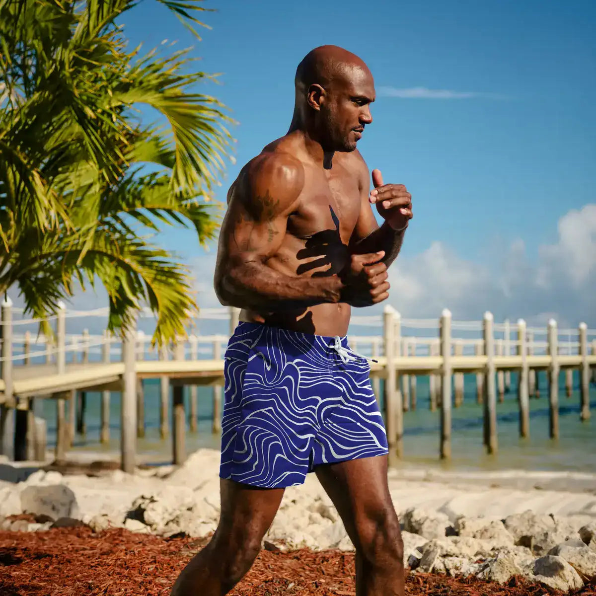 Men’s Premium Compression-Lined Hybrid Shorts – Sand Waves-Harbor and Surf